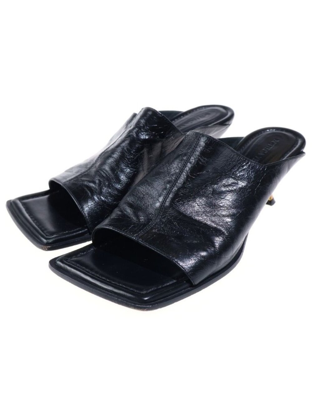 Bottega Veneta Leather Square Heels Mules Black